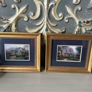 Framed vintage Thomas kinkade cottage prints set of 2